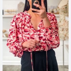 NWT Perch by Blu Pepper Long Sleeve Blouse Red Brushstroke Graphic Abstract